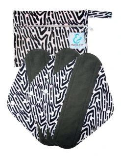 Zebra - Lot De 3 Serviettes Hygiéniques Lavables + Pochette - Large