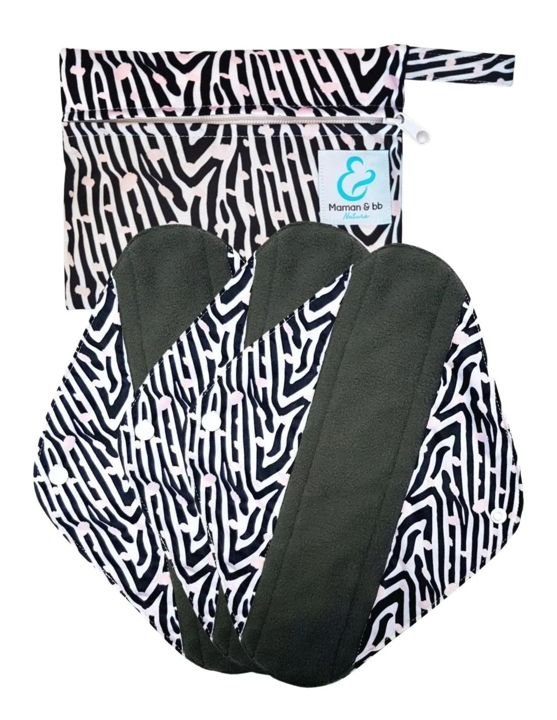 Zebra - Lot De 3 Serviettes Hygiéniques Lavables + Pochette - Large 1 Zebra - Lot De 3 Serviettes Hygiéniques Lavables + Pochette - Large