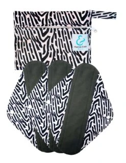 Zebra - Lot De 3 Serviettes Hygiéniques Lavables + Pochette - Moyen